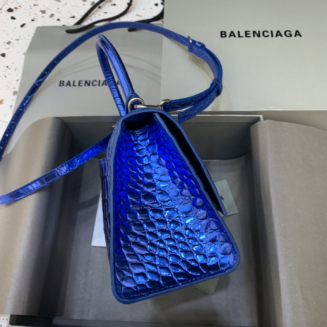 Balenciaga Hourglass Small Handbag Crocodile Embossed Shoulder Bag Blue